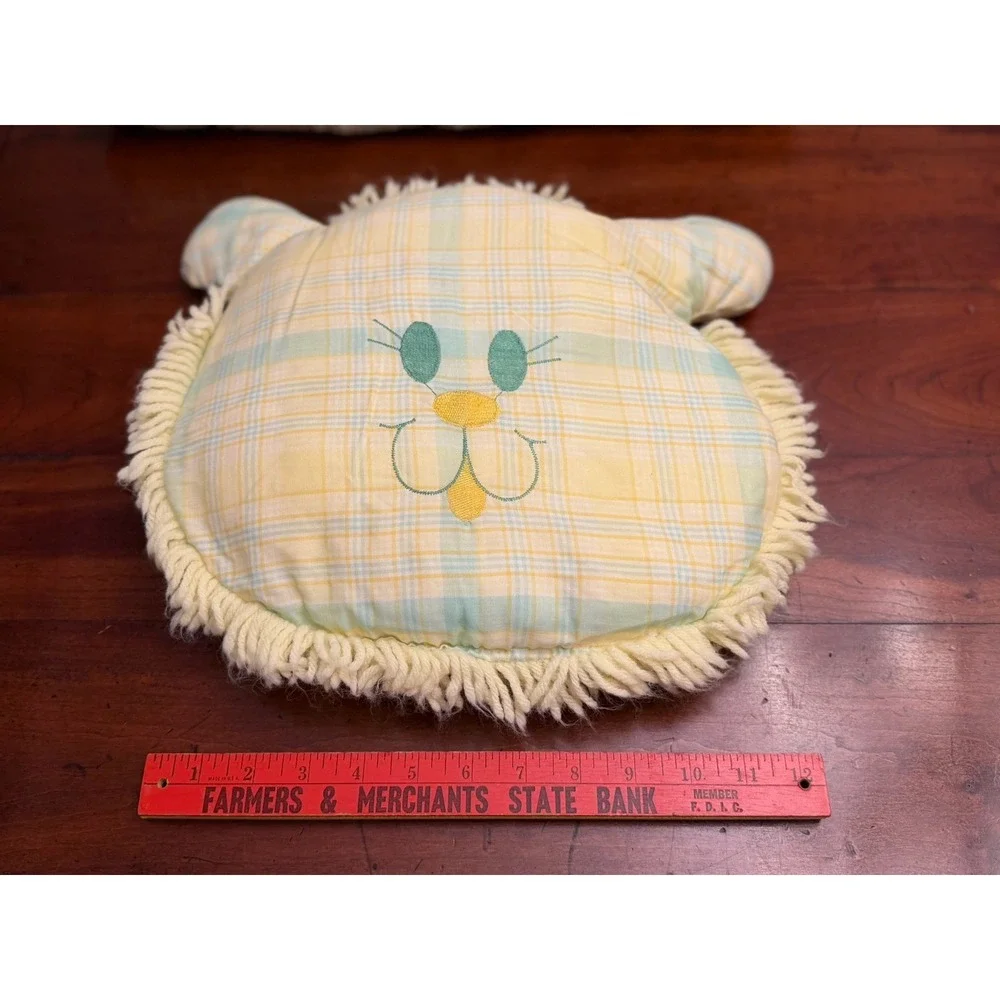 Vintage Plaid Gingham Baby Comforter Quilt Shaped Fringe Pillow Crochet‎ Blanket